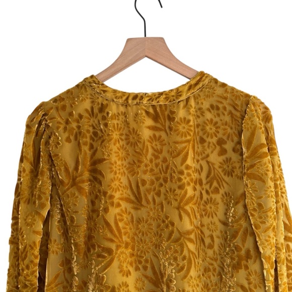 Coldwater Creek Mustard Yellow Velvet Burnout Blouse Size Small Floral Boho - Picture 7 of 16